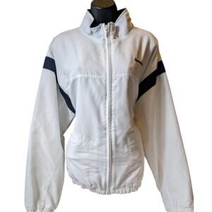 Reebok Classic Track Jacket Womens XL White Navy Full Zip Windbreaker Sporty